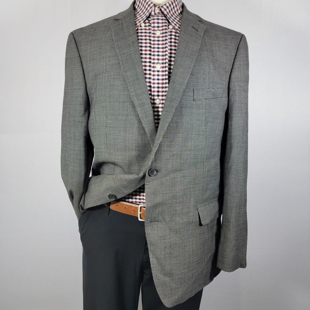 Marc Anthony Men's Sport Coat Blazer Two Button‎ Black Gray Checked Wool 46R